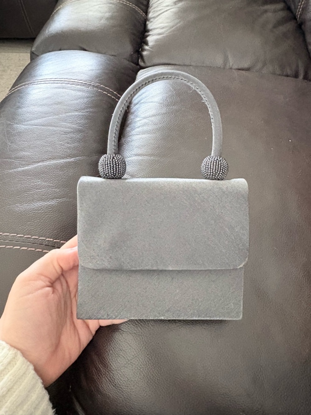 Vintage Gray Suede Mini Top-Handle Bag